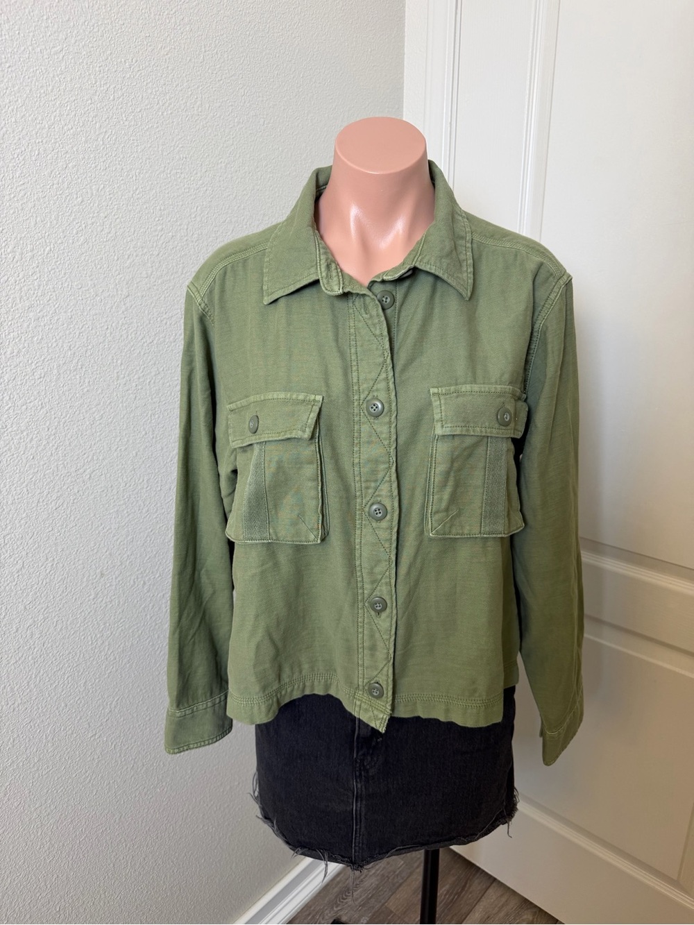 American Eagle Outfitters Olive Utility Button-Up Jacket